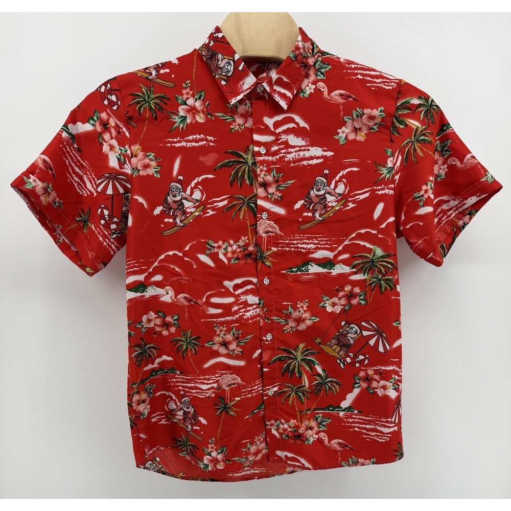 SSLR Hawaiian Shirt Men's Size L Santa Claus Surfer Tropical Floral Aloha